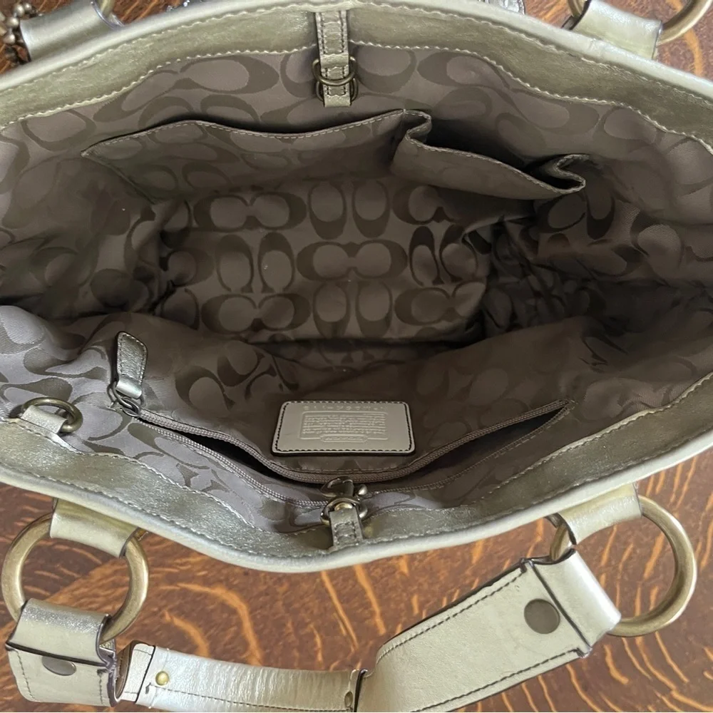 Coach Legacy Silver and Tan Woven Tote